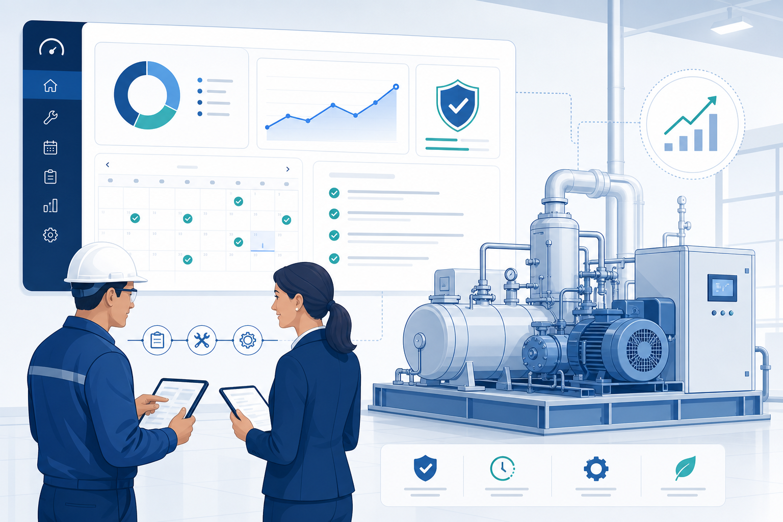 Arte visual de prova social para solução de compressores.